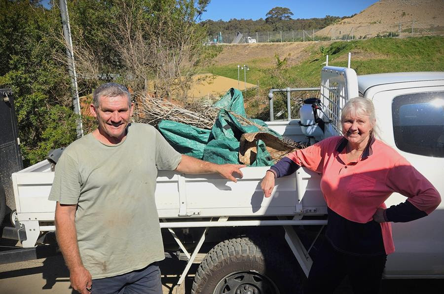 David and Belinda taking advantage of Eurobodalla Council's free green waste drop off at the Surf Beach waste facility Photo ESC