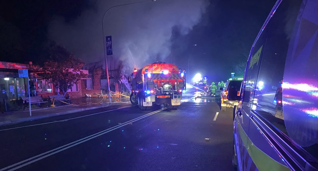 Emergency services responding to the structure fire in Moruya Photo Tony Jaggers