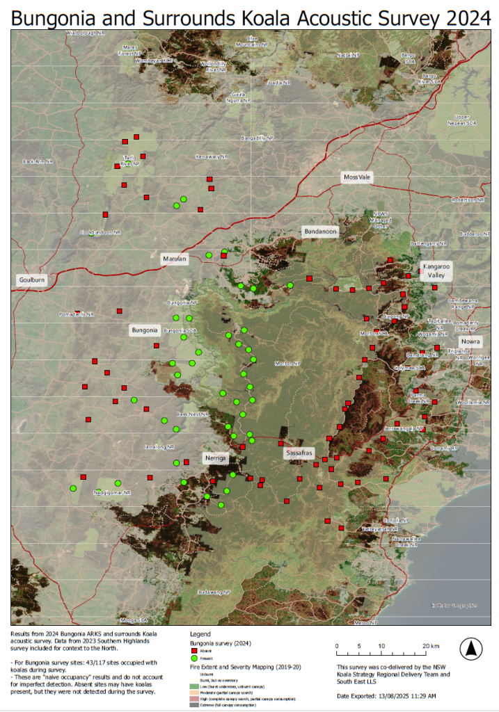 Bungonia Morton Koala Survey Results Map. credit DCCEEW