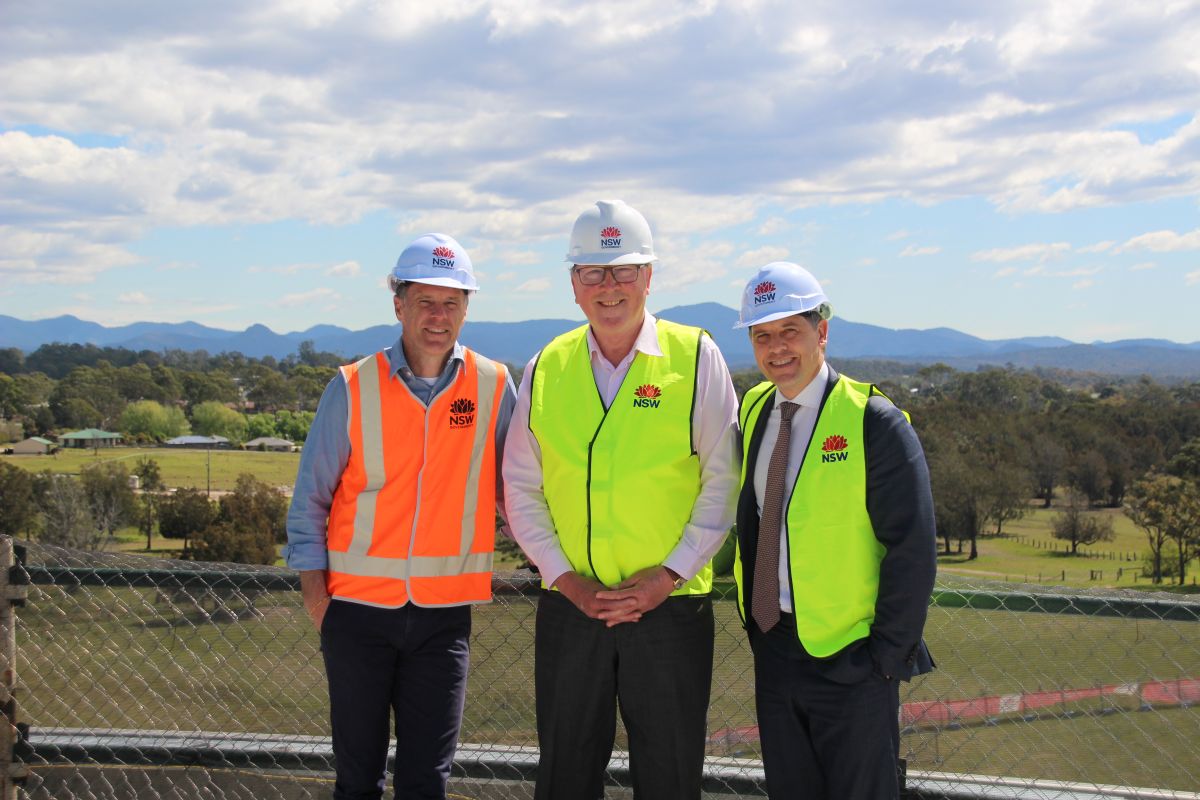 NSW Premier Chris Minns , Member for Bega Dr Mucael Holland and NSW Health Minister Ryan Park on top of the new Eurobodalla Regional Hospital