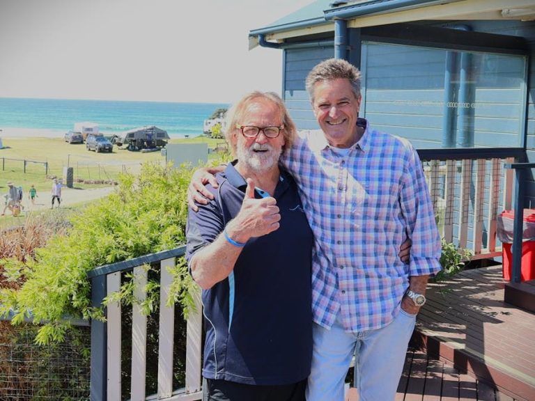 Visitor Economy Advisory Committee chair Garry Sullivan with Council’s manager of the visitor economy Andrew Sargent at Potato Point’s Beachcomber Holiday Park.