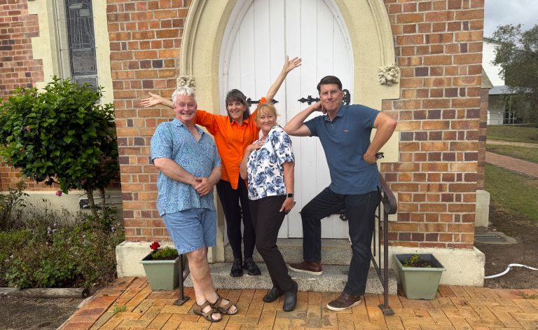 actors in front of Moruya church